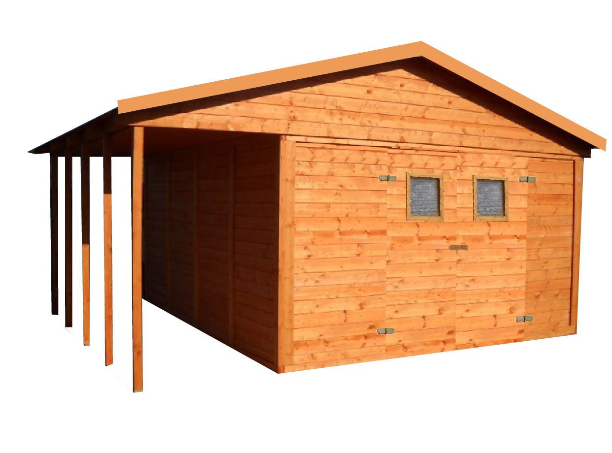 Záhradný drevený domček s terasou BILBAO 12,6m2 + 3,6m2, 19mm, s okny