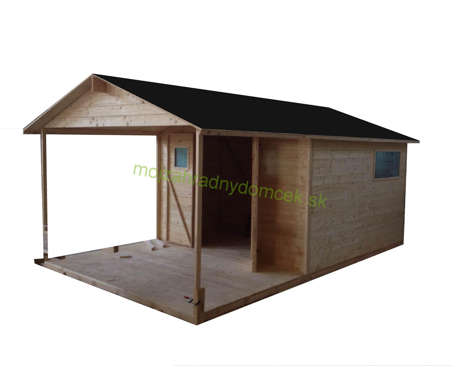 Záhradný drevený domček s terasou MAD 15m2, 19mm, s okny
