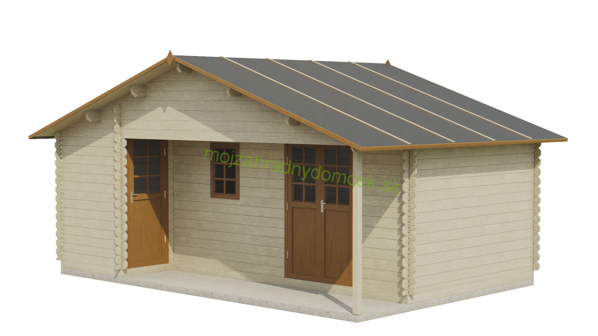 Záhradný drevený domček zrubový TORTOSA 6,5 x 4,5m s terasou 4,5m2 (24mm)