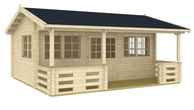 Záhradný drevený domček zrubový CAMPO 5,5 x 5,5 m s terasou 5m2 (24mm)