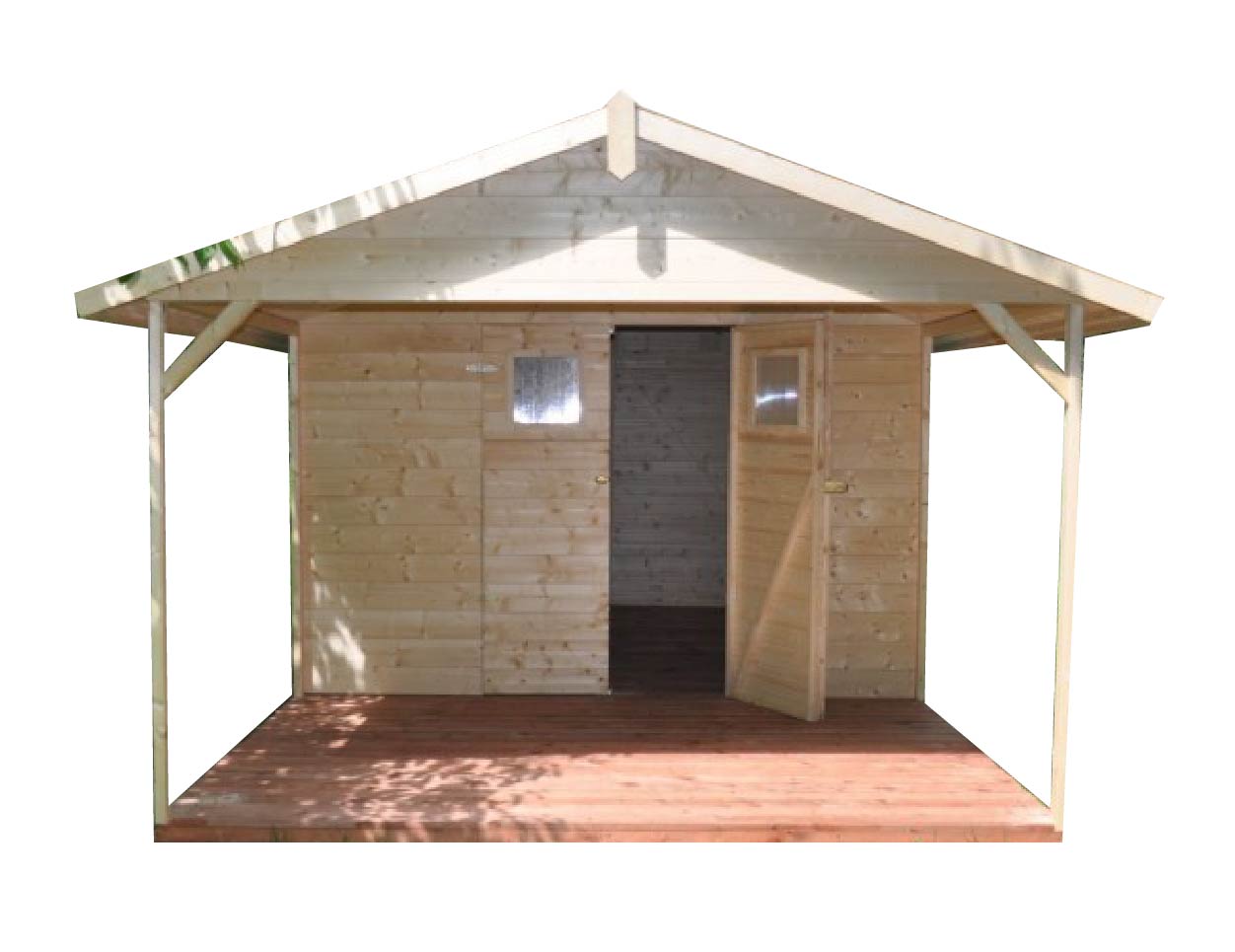 Záhradný drevený domček s terasou 12m2, 16mm, s okny
