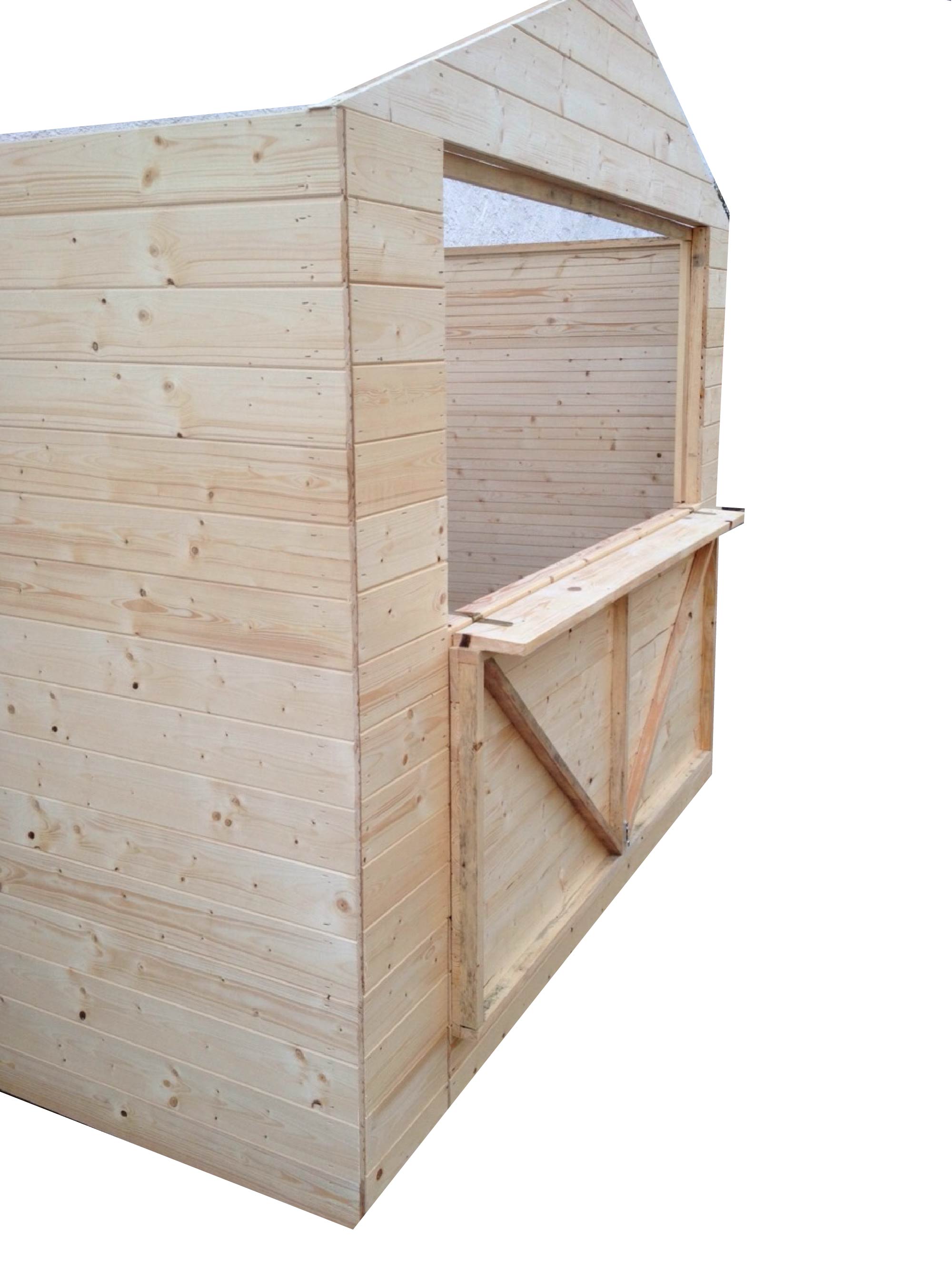 Predajný stánok 3,3x3,3m, (16mm), jedno výdejné okno (DREVENý PREDAJNý STáNOK 3,3X3,3M, (16MM), JEDNO)